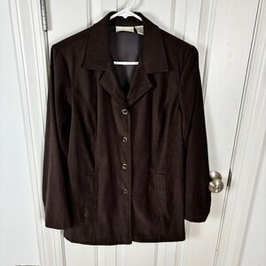 Fashion Bug Brown Faux‎ Suede Stretch Blazer Jacket Petite Medium PM 2168277